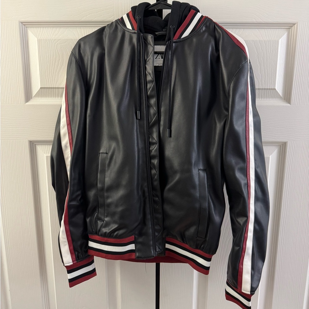 Black Jacket with Red and White Stripes